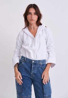 White Hooded Shirt Bodysuit
