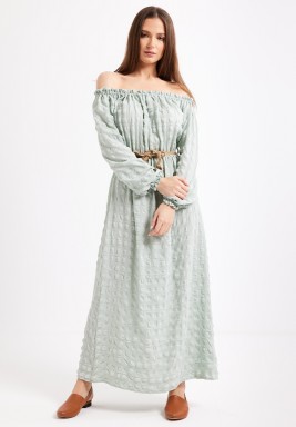 Green Off Shoulder Maxi Dress