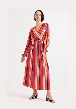 Striped Plunge Maxi Dress Orange