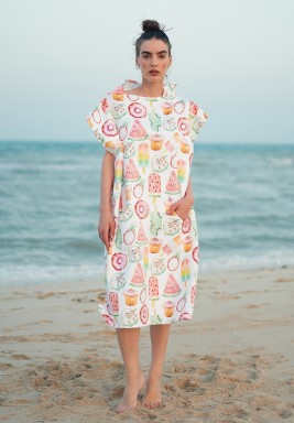 Hooded Multicolor Beach Towel – Ice Cream Cocktail Design