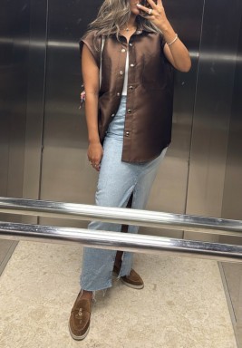 Brown Oversized Sleeveless Shirt