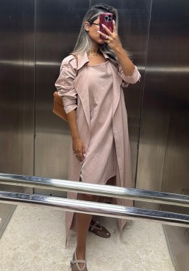 Dusty Pink Trench Coat & Dress Set