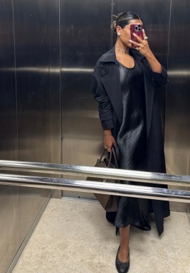 Black Trench Coat & Dress Set