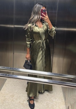 Light Khaki Belted Shirt with Dress Set