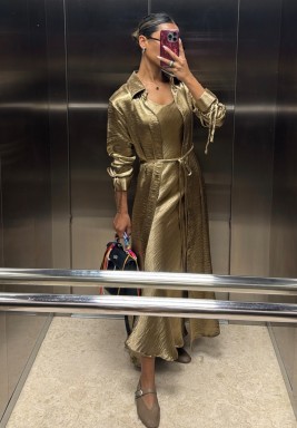 Golden Brown Belted Shirt with Dress Set