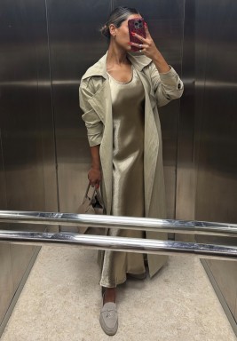 Taupe Trench Coat & Dress Set