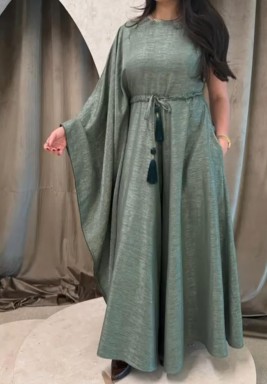 Green Wide Jumpsuit with A Tie at The Waist