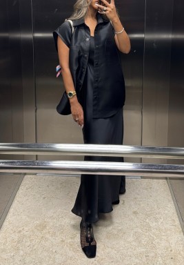 Black Oversized Sleeveless Shirt with Dress Set 