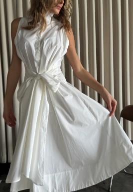 Sleeveless White Picnic Detailed Midi Dress