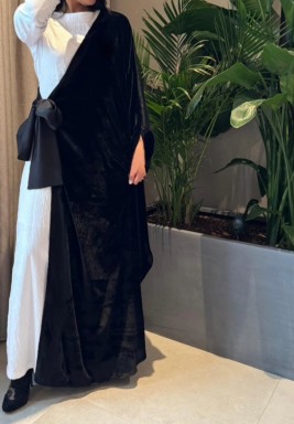 Black & White A Two-Pieces Kaftan with A Waistband