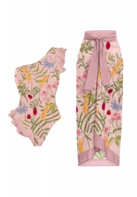 Multi Color Pink Swimsuit Set
