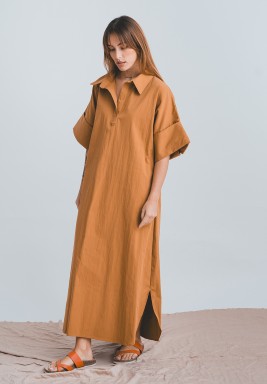 Camel Wide Sleeve Shirt Dress 
