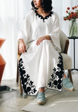 White Kaftan With Black Embroidery