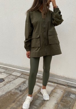 Olive Green Long Shirt With Pockets