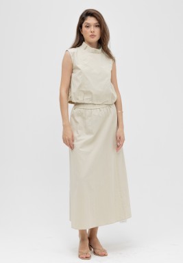 Light Denim Skirt Set in Light Beige