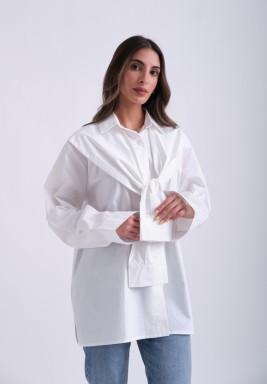 Oversized White Shirt with Wrapped Sleeve 