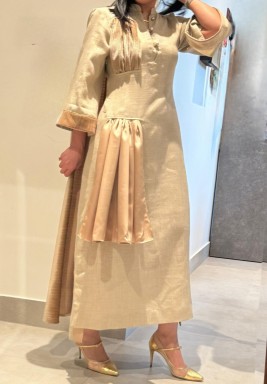 Beige One Piece Kaftan with Velvet & Satin 