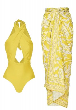 Yellow Set of Swimsuit & Coverup