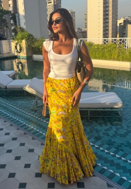 Yellow Couture Tropical Skirt 