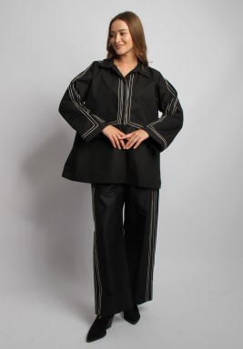 Black Embroidered Set of Top and Pants 