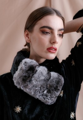 Black / Grey Wild Chinchilla with Mink Fur Scarf
