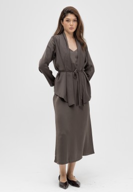 Silk Dress with Blazer in Brown