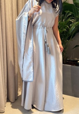 Light Gray Wide Jumpsuit with A Tie at The Waist