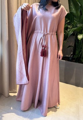 Pink Wide Jumpsuit with A Tie at The Waist