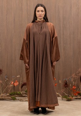 Camel Checkered Dishdasha with Bisht Set