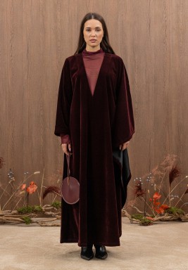 Burgundy Velvet and Tulle Kaftan