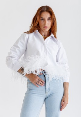 White Feather Cropped Shirt 