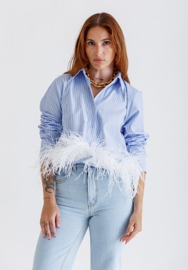 Blue Feather Cropped Shirt 