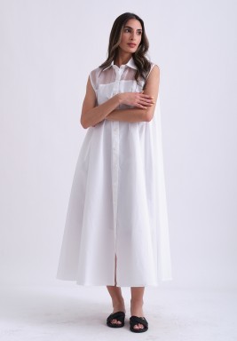 White Sleeveless Dress with Organza