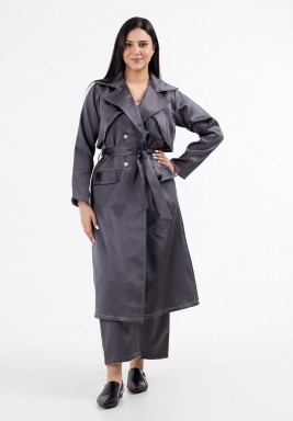 Charcoal Belted Long Trench Coat 