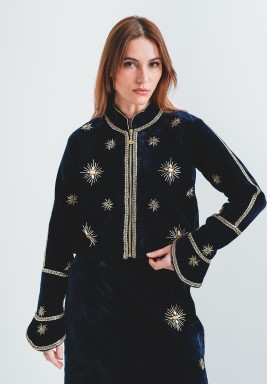 Navy Blue Velvet Aura Jacket 