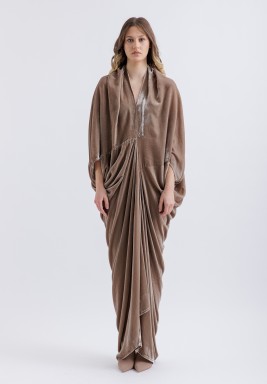 Taupe Asymmetrical Velvet Dress