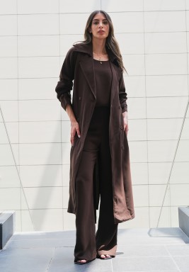 Brown Crepe Silk Trench 
