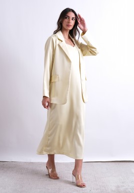 Butter Yellow Silk Dress & Blazer Set