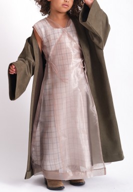 Checkered Organza with Suede Bisht Kaftan