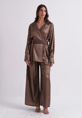 Metallic Bronze Set with Braided Belt 