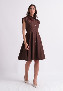 Brown Dress with Organza Details 