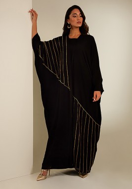 Black Double Chiffon Embroidered Abaya