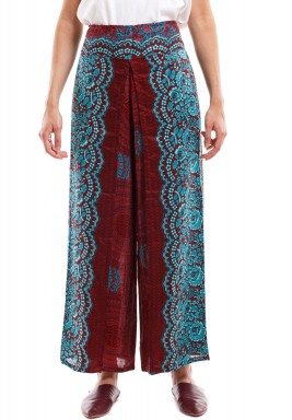 Auburn Red & Blue Honeycomb Print Pants