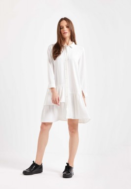 White Ruffled Shirt Dress