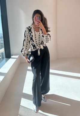 Black and White Blouse and Pants Set