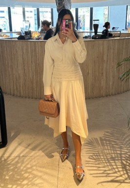 Crème  Asymmetric Cotton Dress