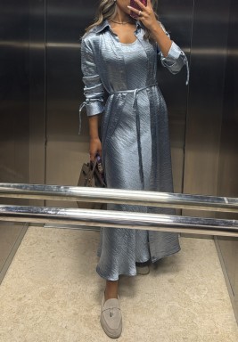 Blue Belted Shirt with Dress Set