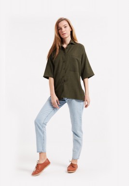 Oversized Linen Shirt - Olive