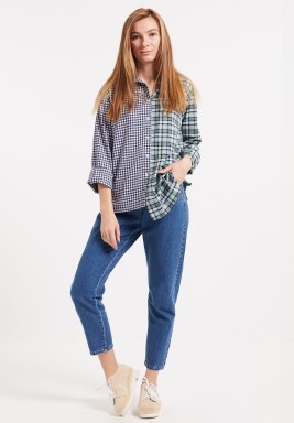 Navy Block Asymmetric Shirt 