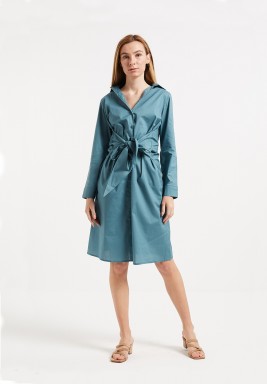 Teal Front Tie Shirt Dress 